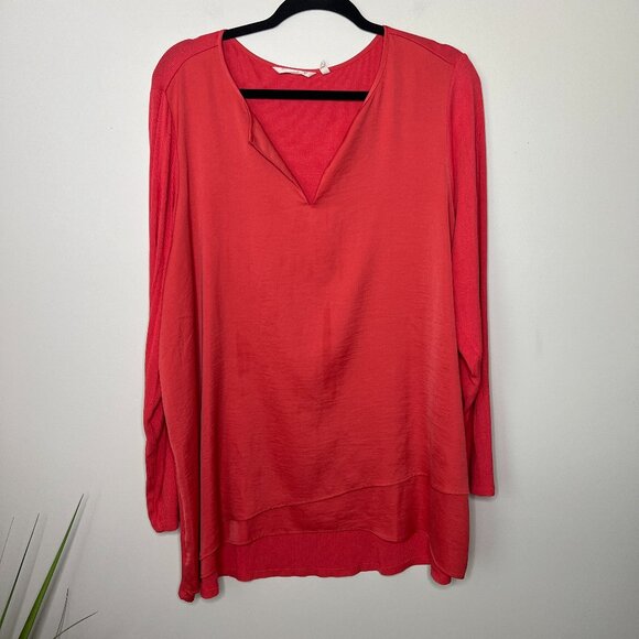 Soft Surroundings Alix Tunic Top Size 1X Rust V-Neck Mix Media Overlay Spring‎ - Picture 1 of 6